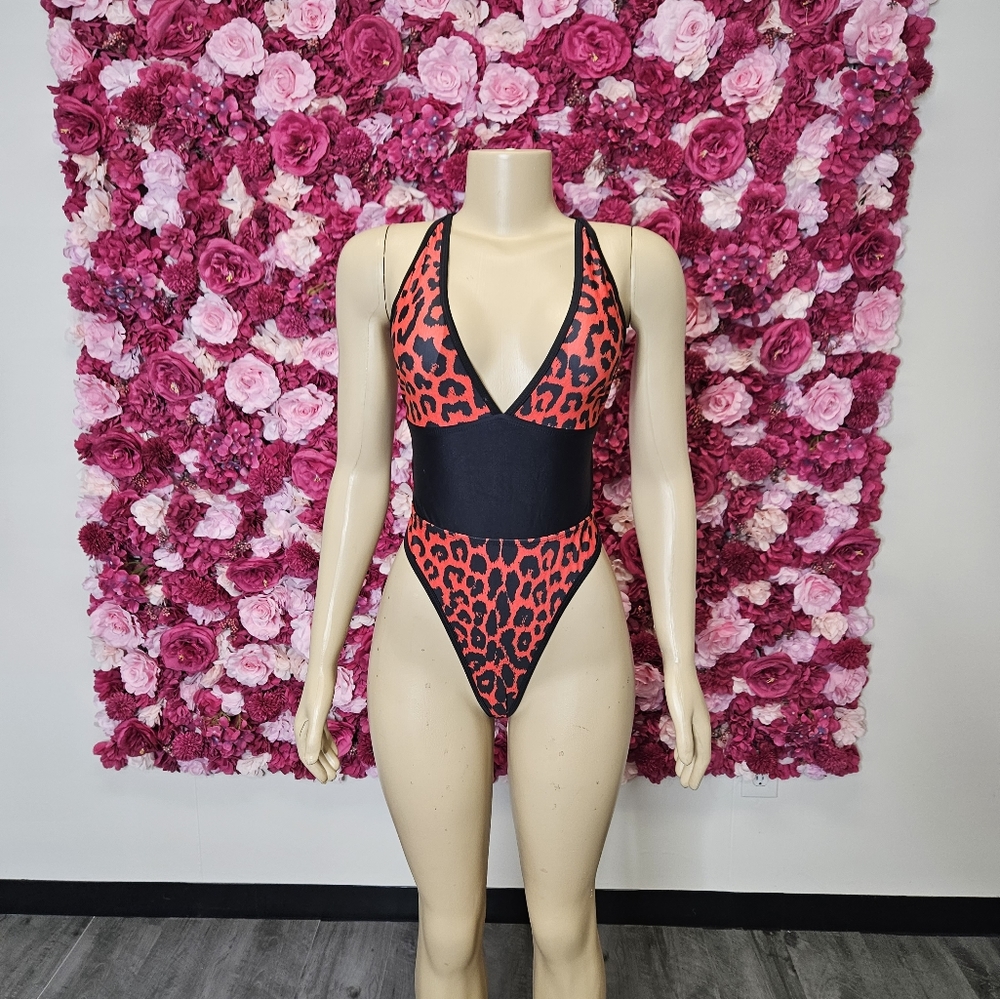 Red Leopard One Piece Monokini Swimsuit - Picture 5 of 7